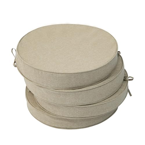 Outdoor Round Chair Cushions 18 Inch, Fade-Resistant & Water-Resistant, Bistro Chair Seat Pads for Porch Garden Balcony Patio Furniture Stools, Non-Slip Bottom, Set of 4, Natural - color: Natural, size: Dia. 18" 4 Pack