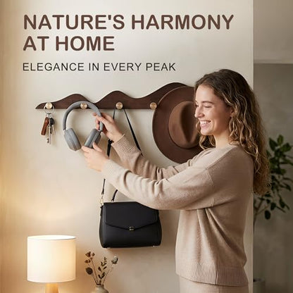 Starry Wood Coat Hooks Wall Mount Wooden Modern Decorative Wall Mount Coat Rack with 6 Gold Brass Hooks Heavy Duty Mounted Entryway Coat Rack for Hanging Coats Keys Hats Towels Bags Purse Walnut - size: 6 Hooks