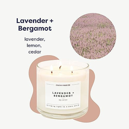 Lavender & Bergamot 3 Wick Scented Candle - 43 Hour Burn | Made in the USA Luxury Clean Soy Wax Candles - Long Lasting Large Glass Jar Candle for Home - 3 Wicks - 14.9oz - color: Lavender + Bergamot
