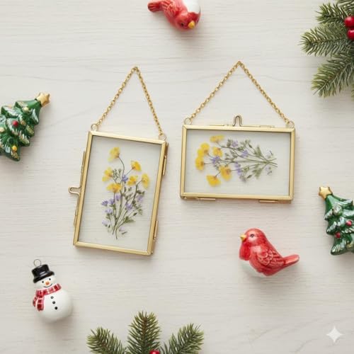 4 Pcs Pressed Flower Frame, Wall Hanging Tabletop Display Double Glass Frames with Metal Chain for Pressed Dried Flowers Plants, Horizontal and Vertical Picture Frame, Black, FRAMES ONLY - color: Balck-H-4
