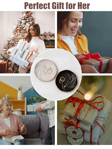 Ceramic Jewelry Tray with Gold Edge, 5 Inch Modern Trinket Dish for Rings, Bracelets & Earrings, Elegant Dresser Organizer (White) - color: White_round