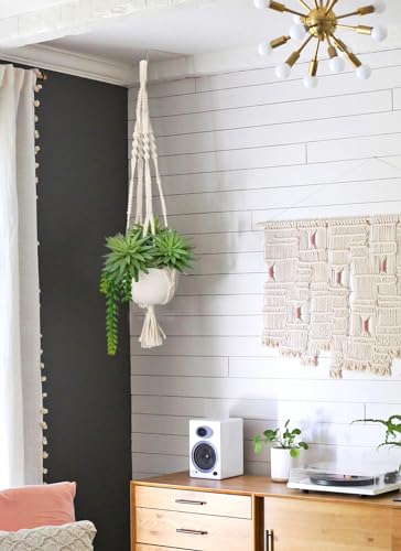 Briful Artificial Hanging Succulents in Ceramic Pot 29.5'' Fake String of Pearl Hanging Plants with Boho Hanging Macrame Planter for Home Office Bedroom Living Room Wall Hanging Decor