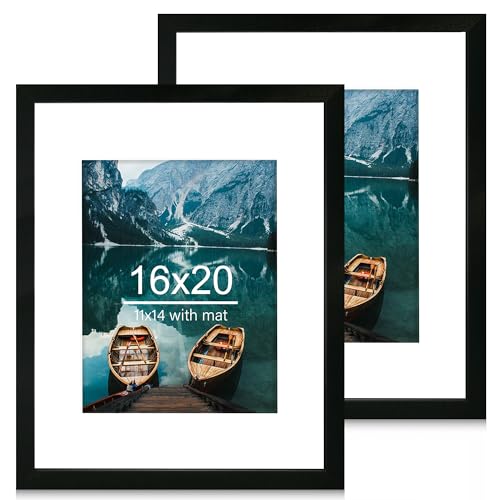 Hongkee 16x20 Frames Set of 2, Rustic Black Wood Style - Display 16 x 20 Picture without Mat or 11x14 Picture with Mat, Wall Mounting Horizontal and Vertical - color: Rustic Black, size: 16x20 in
