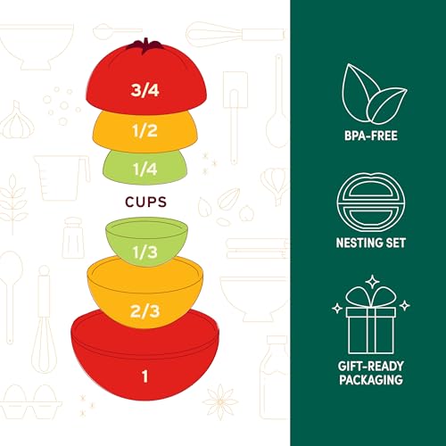 Genuine Fred Home Grown Nesting Tomato Measuring Cups – Set of 6 from 1/4 Cup to 1 Cup, Heirloom-Style Kitchen Tool for Baking, Cooking, and Garden-Inspired Décor