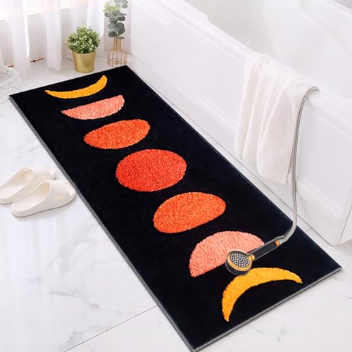 Boho Bathroom Rugs Runner 60x20 Inch Long Non Slip Bohemian Area Runner Rug for Bathroom Bedroom Hallway Kitchen Laundry, Washable Accent Bedside Rug, Living Room Runner Rug, Black - color: G Bohemian