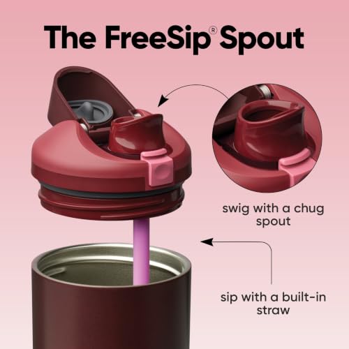 Owala FreeSip Tumbler Stainless Steel Water Bottle 30 oz Black Cherry | Triple-Layer Insulation | Leak-Proof Lid with Push-Button | Double Threaded Lid for Left and Right Handed Drinking - color: Black Cherry, size: 30.1 Ounces