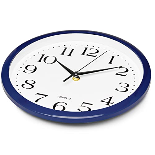 Bernhard Products Navy Wall Clock Silent Non Ticking - 10 Inch Quality Quartz Battery Operated Round Easy to Read Home/Kitchen/Office/Classroom/School Clock - color: Navy, size: 10 Inch