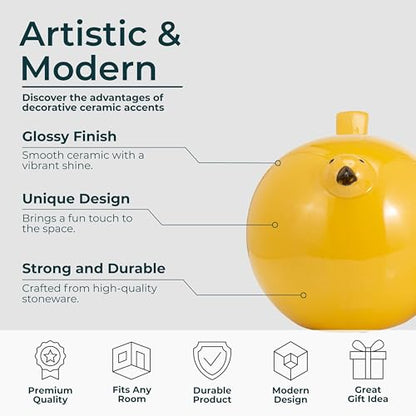 Set of 3 Bird Decorative Figurine – Ceramic Stoneware Decor Sculpture Accent – Figurines & Sculptures Home Decor for Office, Bedroom & Living Room – 8", 6" & 4", Yellow