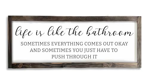 Dazingart Farmhouse Bathroom Sign, Life Is Like The Bathroom, Rustic Wooden Bathroom Decor, 6.4 x 16.6 Inches - color: bathroom