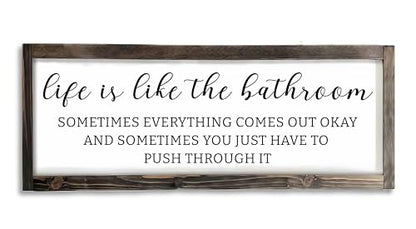 Dazingart Farmhouse Bathroom Sign, Life Is Like The Bathroom, Rustic Wooden Bathroom Decor, 6.4 x 16.6 Inches - color: bathroom