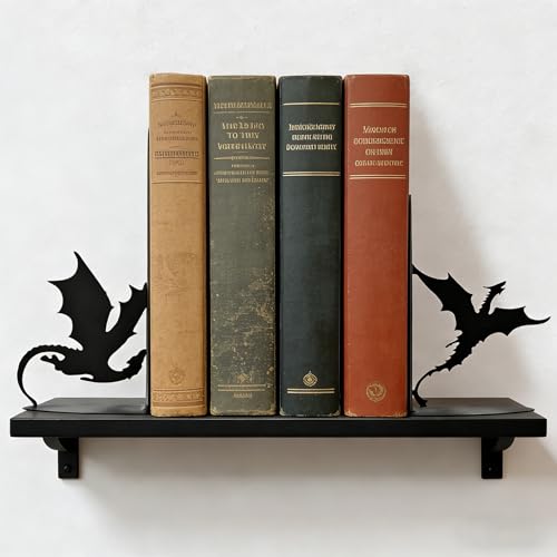 Dragon Metal Bookends for Shelves, Gothic Black Metal Decorative Book Ends, Heavy Duty Book Stoppers for Home Office Desk, Ideal Gift for Dragon Lovers & Book Lovers - style: Dragon