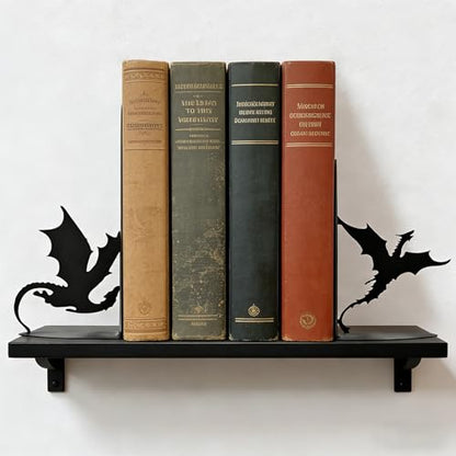 Dragon Metal Bookends for Shelves, Gothic Black Metal Decorative Book Ends, Heavy Duty Book Stoppers for Home Office Desk, Ideal Gift for Dragon Lovers & Book Lovers - style: Dragon