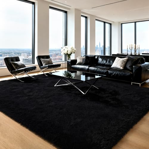 HOMORE Black Rug for Bedroom 4x6 Area Rugs for Kids Room Non Slip Dorm Rug | Shaggy Fluffy Furry Carpet for Living Room,Super Soft Gothic Rug for Home Decor - color: Black, size: 4' x 6' (Rectangular)
