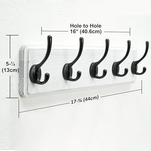 Coat Rack Wall: Patented, Heavy-Duty, 5-Double-Hooks Wooden Wall Mounted Coat Rack Coat Hanger Hook Rail for Winter Coats Hat Jacket Clothing, White & Black, Pack of 2 - color: White & Black, size: L=17.4" (2pcs)