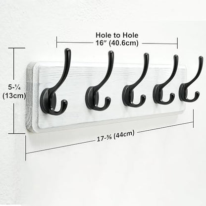 Coat Rack Wall: Patented, Heavy-Duty, 5-Double-Hooks Wooden Wall Mounted Coat Rack Coat Hanger Hook Rail for Winter Coats Hat Jacket Clothing, White & Black, Pack of 2 - color: White & Black, size: L=17.4" (2pcs)