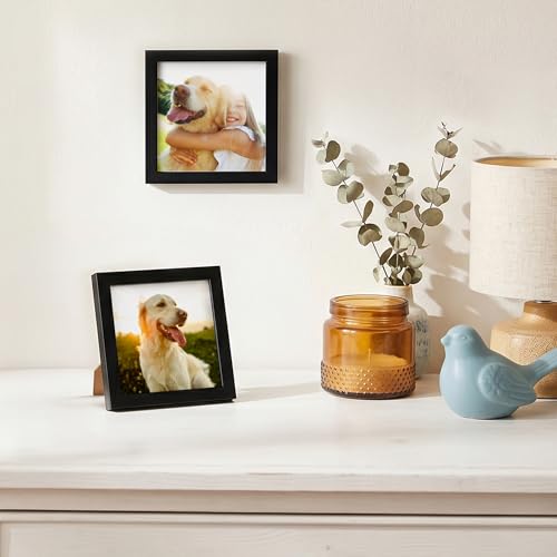 Americanflat 3x3 Picture Frame - Slim Molding - Black | Wall or tabletop display with included easel, secure turn-tab backing, fits photos, posters and art - color: Black, size: 3x3