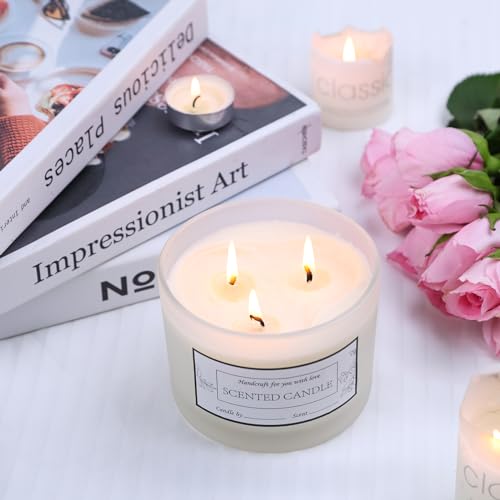CONNOO 6 Pack 16oz Frosted Wide Mouth Glass Candle Jars | Come with Bamboo Lids, Sticky Warning Labels, Candle Wick Kit for Candle Making - color: 6 Pack-Matte Frosted