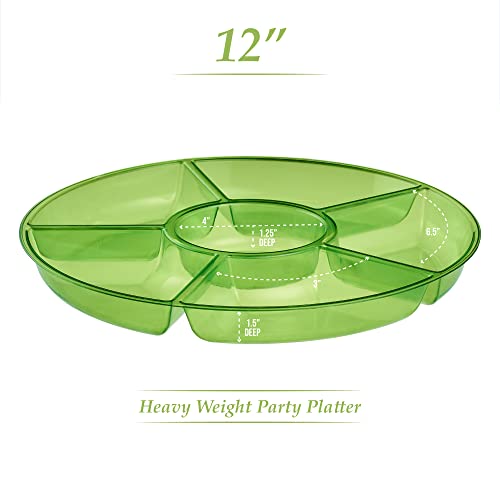 Plasticpro 6 Sectional Round Plastic Serving Tray/Platter (4, Green) - color: Green