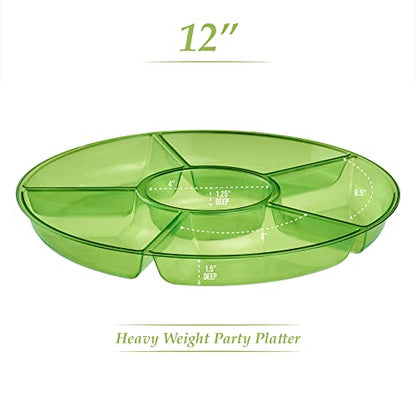 Plasticpro 6 Sectional Round Plastic Serving Tray/Platter (4, Green) - color: Green