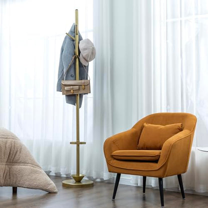 MyGift Freestanding Coat Rack, Modern Brass Tone Metal Hat Organizer Tree and Umbrella Holder Stand with 6 Hanger Hooks for Hanging Clothes Purse Bag Jacket - color: Brass