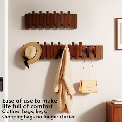 Wall Mounted Piano Key Hanger | Flip Style Hook | Entrance Wall Art Hook, Made of Oak Wood (3 Times Painted, 4 Times Polished) (Beech, 10Hooks) - color: Beech, size: 10Hooks
