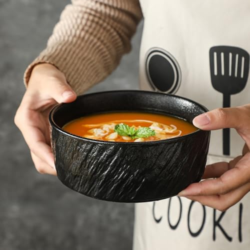AOSIFIEL Ceramic Dinnerware set for 4, 16 pcs, Dish set for 4, Plates and Bowls Sets Porcelain, Dishware Sets Stoneware Dinner Plates Sets Platos de Cocina Vajilla - color: Black Rock-Textured（16pcs）