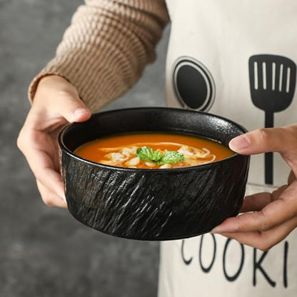 AOSIFIEL Ceramic Dinnerware set for 4, 16 pcs, Dish set for 4, Plates and Bowls Sets Porcelain, Dishware Sets Stoneware Dinner Plates Sets Platos de Cocina Vajilla - color: Black Rock-Textured（16pcs）