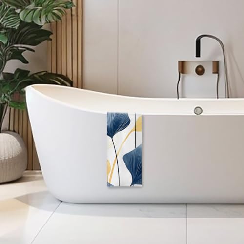Boho Botanical Kitchen & Bath Towels - Navy & Golden Ginkgo Leaves, Mid Century Modern Decor, 16x24 Inch - color: 2- Abstract Towels