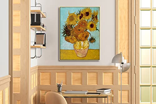 Wieco Art Large Gold Framed Wall Art, Van Gogh Sunflower Reproduction Canvas Print, 30x40in Art Print, Ready to Hang Artwork for Living Room Bedroom Office - size: 40"L x 30"W