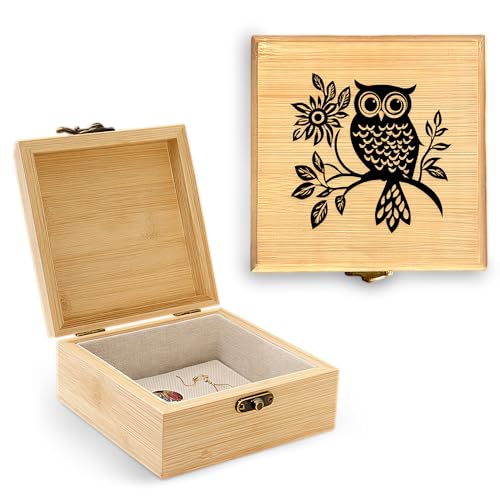 Owl Trinket Keepsake Decorative Jewelry Box, Gifts For Women, Owl Lovers Themed Decorations, Home Room Ring Earrings Necklace Organizer Holder Vintage Wooden Box! - color: Owl