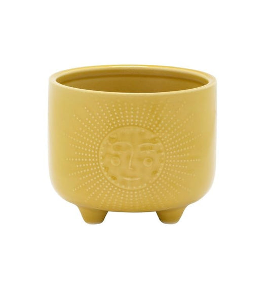 Napco Imports Indoor Outdoor Footed Plant Succulent Herb Flower Pot 4 Inch Ceramic Yellow Sun Face Cache - size: 4-Inch