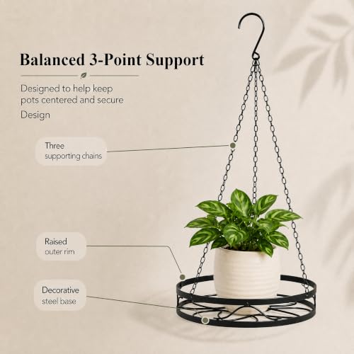 Kingrol 2 Pack Hanging Plant Holders Indoor, Metal Hanging Plant Holder, Heavy Duty 22 lbs Powder Coated Rust Resistant Hanging Planter Basket with Chains for Indoor Plants Decor
