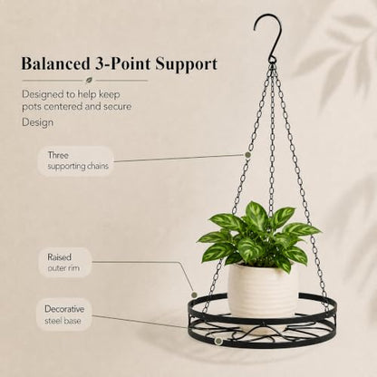 Kingrol 2 Pack Hanging Plant Holders Indoor, Metal Hanging Plant Holder, Heavy Duty 22 lbs Powder Coated Rust Resistant Hanging Planter Basket with Chains for Indoor Plants Decor