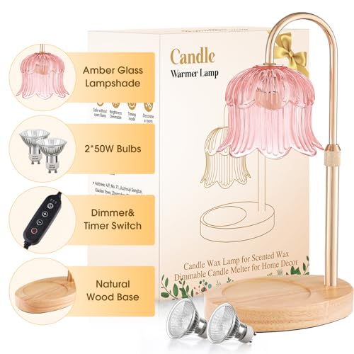 Candle Warmer Lamp Adjustable Timer Electric－Pink Flower Wax lamp - color: Pink