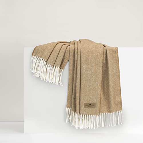 Lands Downunder All-Season, Luxury Caramel Herringbone Throw – Soft Woven Throw with Decorative Fringe – Made in Italy – 51”W x 67”L - Over 80 Colors - Perfect for Gifting - color: Caramel