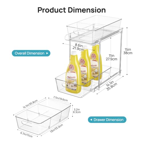 Vtopmart 2 Pack Larger Higher Pull Out Bathroom Under Sink Organizer (M-Higher) - color: Transparent, size: M-Higher (2 Pack)