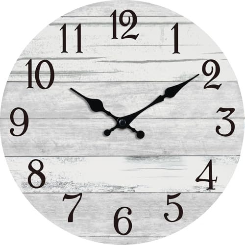 KECYET 14 Inch Wall Clock Battery Operated Gray White Silent Farmhouse | Round analog clock; large easy-read dial for bathroom, kitchen, bedroom & living room; 1 AA battery (not included) - color: Light Gray, size: 14"