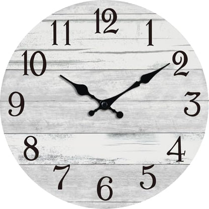 KECYET 18 Inch Wall Clock Battery Operated Gray White Silent Farmhouse | Round analog clock; large easy-read dial for bathroom, kitchen, bedroom & living room; 1 AA battery (not included) - color: Light Gray, size: 18"