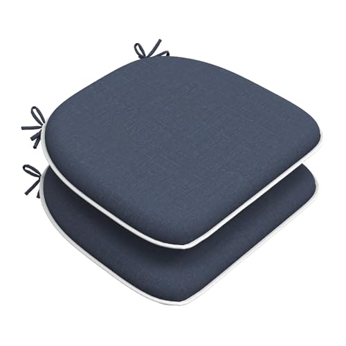 DYTXIII Set of 2 Outdoor Chair Cushions with Ties,Water Repellent Patio Chair Pads 17"x 16" for Outdoor Furniture,Round Corner Seat Cushions for Garden Yard Kitchen Textured Navy - color: Textured Navy, size: Pack of 2