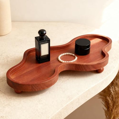 Wood Cloud Tray, Boho Cloud Jewelry Tray for Perfume & Rings, Decorative Wooden Trinket Dish for Dresser, Room Aesthetic Decor, Housewarming Gift (Brown)