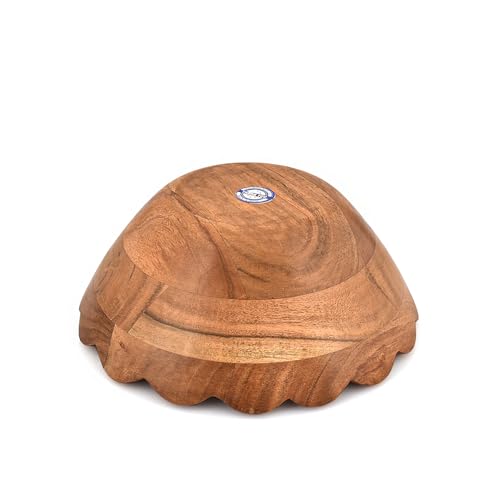Decorative Bowl Acacia Wood Ruffle Design | Wooden Home Décor Accents for Farmhouse Style Wood Table Centerpiece (9" x 9" x 4")