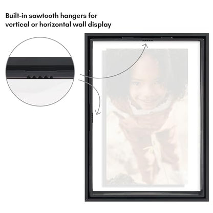 Americanflat 5x7 Floating Picture Frame 2-Pack - Metal - Black | Photo floats between two shatter-resistant glass panels, also fits a 4x6 photo with a floating border