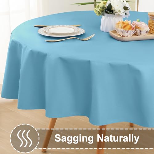 Round Vinyl Waterproof Tablecloth with Flannel Backed | Spillproof Wipe Clean Table Cloth, Plastic Flannel Backing for Dining, Buffet Parties Picnic Camping, Aquamarine, 60" - color: Aquamarine, size: 60" (Round)