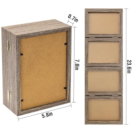 POILKMNI 5x7 In Four Picture Frame 4 Hinged Photo Frame with 4 Openings | Natural Wood Foldable Photo Frame High Definition Acrylic for Mothers Day Father's Day Christmas Gift, Family Picture, Gray - color: Gray, size: 5x7