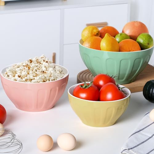 Lareina Ceramic Mixing Bowls Set of 3, Large Nesting Bowls for Serving/Baking/Prepping, Housewarming & Wedding Gift, Oven, Microwave and Dishwasher Safe 3.2/1.7/1.2 Qt, Pastel Color