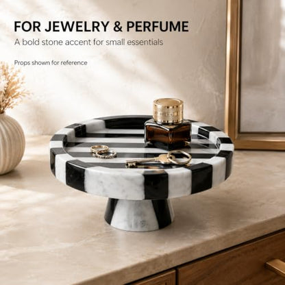 Black White Marble Vanity Tray, Round Stone Organizer | Round organic shape, black white marble pattern varies, for jewelry perfume, props not included - color: Black White Round