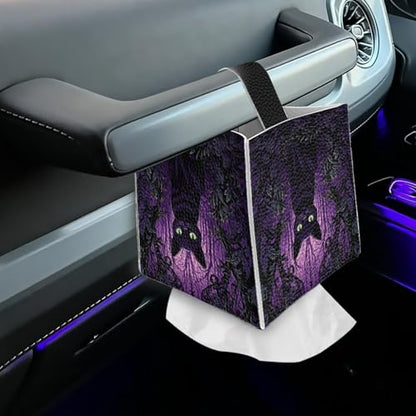 Black Cat Tissue Case Cover Square,Halloween PU Leather Tissue Case Ghost Flower Tissues Cube Box Holder with Bottom Belt Dispenser for Bathroom,Vanity Countertop,Night Stands,Desk,Car - color: Black Cat Ghost Flower Halloween