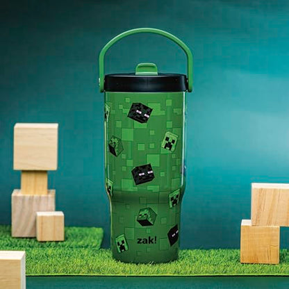 Zak Designs Minecraft Siply 20oz Leak-Proof Flip-Up Straw Insulated Tumbler | BPA Free, Stainless Steel, Handle, Cupholder Friendly, Dishwasher Safe, Kids Water Bottle, Reuseable For School, Home, Travel - color: Minecraft