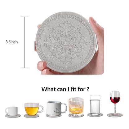 Coasters Set of 6 - PU Leather Coasters for Drinks with Holder - Silver - color: Silver