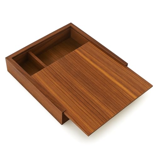 Walnut Wood Storage Box with Compartments | Handmade Gift Keepsake Organizer for Photos, USB Drives, Rings, Small Items | 6.7x6.7x1.4 inches (17x17x3.5cm) - color: Walnut Box-DHH-17*17CM